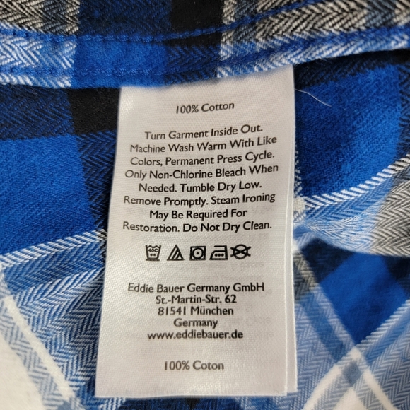 Eddie Bauer Blue/White Plaid Print Flex Brushed Flannel Button Down Shirt Sz XL - Picture 10 of 10